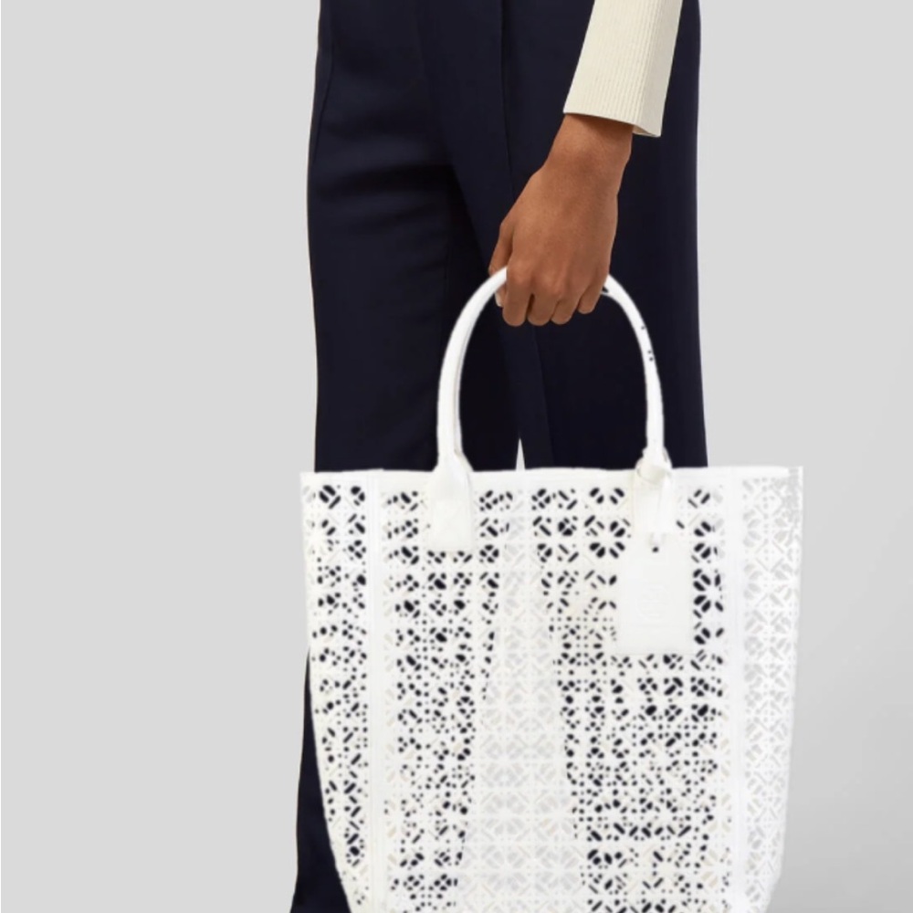 Tory Burch Chic White Perforated Tote Bag